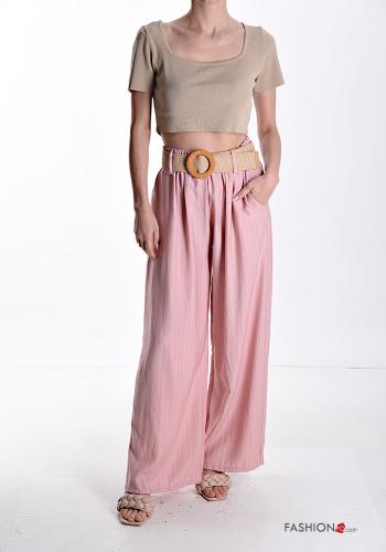 Streifenmuster wide leg Hose mit Gürtel mit gummizug mit Taschen - ph 5