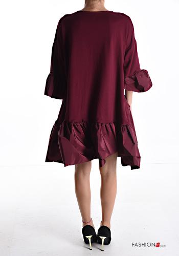 Vestido em Algodão pelo joelho manga três quartos gola V com laço com folhos - ph 2