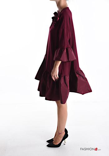 Vestido em Algodão pelo joelho manga três quartos gola V com laço com folhos - ph 3