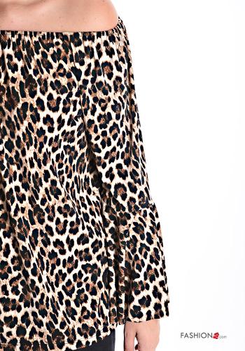 Blusa maniche volant maniche lunghe Fantasia animalier con elastico scollo alla bardot - ph 4