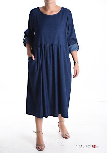 Abito in Cotone girocollo denim oversize con tasche - ph 1