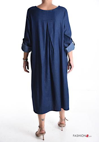 Abito in Cotone girocollo denim oversize con tasche - ph 2