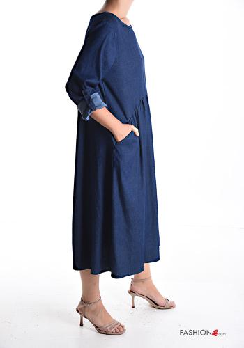 Abito in Cotone girocollo denim oversize con tasche - ph 3