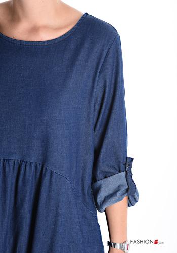 Abito in Cotone girocollo denim oversize con tasche - ph 4