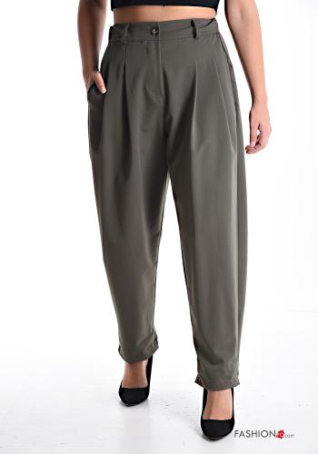 Pantalone con elastico con zip con bottoni con tasche