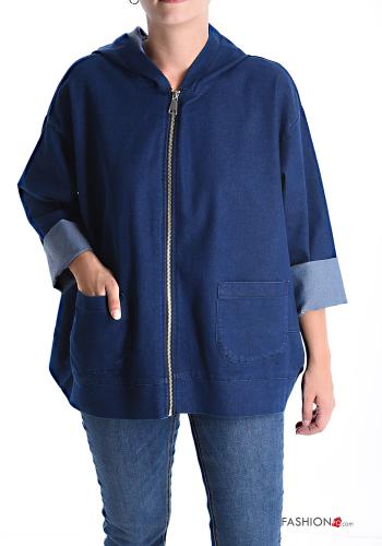 Denim Jacke aus Baumwolle mit Taschen mit Kapuze mit Reißverschluss - ph 1