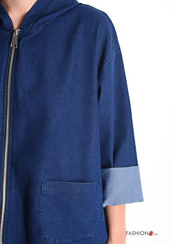 Denim Jacke aus Baumwolle mit Taschen mit Kapuze mit Reißverschluss - ph 4