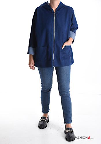 Denim Jacke aus Baumwolle mit Taschen mit Kapuze mit Reißverschluss - ph 5