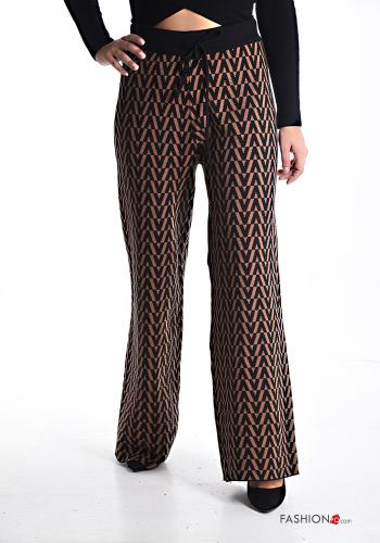 Optical-print high waist Trousers with drawstring with elastic - ph 1