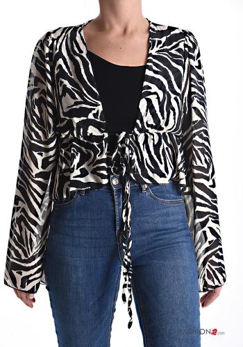 Cardigan maniche lunghe corto Fantasia animalier con fiocco con corda - ph 1