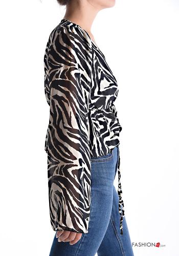 Cardigan maniche lunghe corto Fantasia animalier con fiocco con corda - ph 3