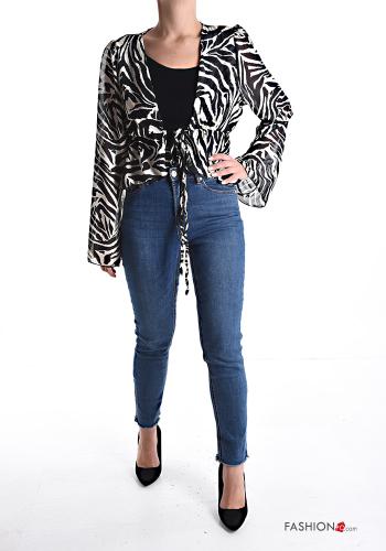 Cardigan maniche lunghe corto Fantasia animalier con fiocco con corda - ph 5