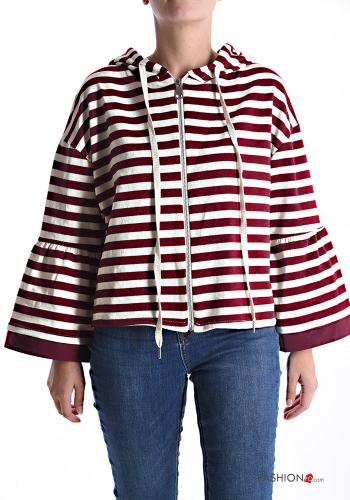 Striped long sleeve Cotton Sweatshirt with zip with hood - ph 1