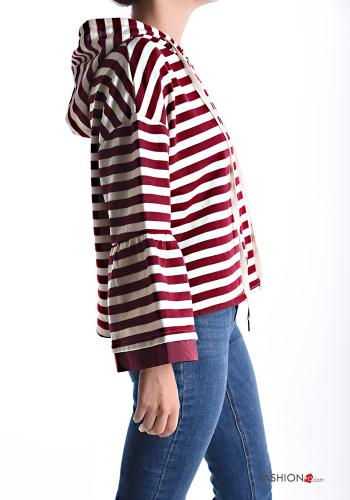 Striped long sleeve Cotton Sweatshirt with zip with hood - ph 3