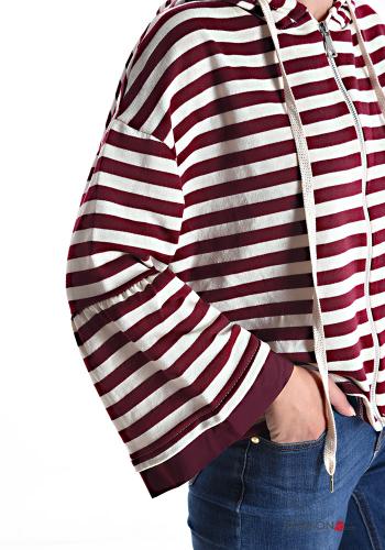 Striped long sleeve Cotton Sweatshirt with zip with hood - ph 4