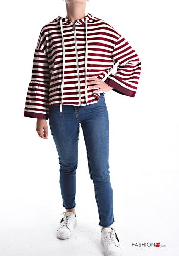 Striped long sleeve Cotton Sweatshirt with zip with hood - ph 5