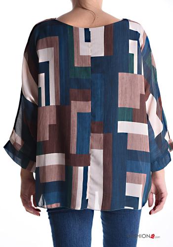 Geometric pattern chiffon crew neck Blouse 3/4 sleeve - ph 2