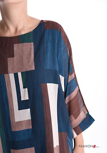 Geometric pattern chiffon crew neck Blouse 3/4 sleeve - ph 4