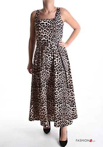 Robe en Coton sans manches longue Imprimé animalier avec ceinture avec fermeture éclair - ph 1