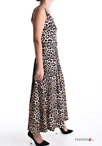 Robe en Coton sans manches longue Imprimé animalier avec ceinture avec fermeture éclair - ph 3