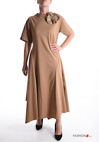 long crew neck short sleeve asymmetrical Dress with bow - ph 1