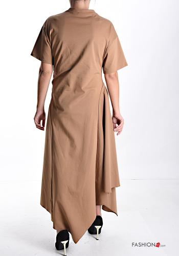 long crew neck short sleeve asymmetrical Dress with bow - ph 2