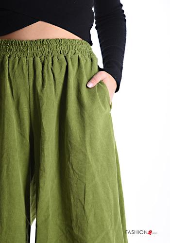 ausgestellte lange Samt Hose aus Baumwolle mit Taschen - ph 4
