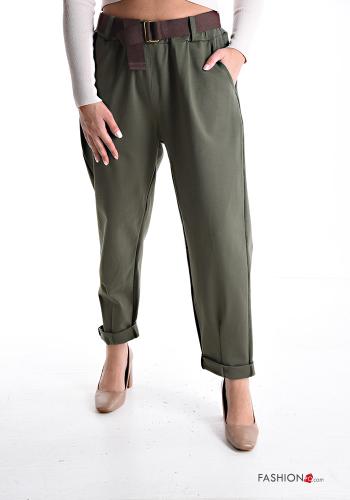 Cotton Trousers with belt with elastic with pockets - ph 1