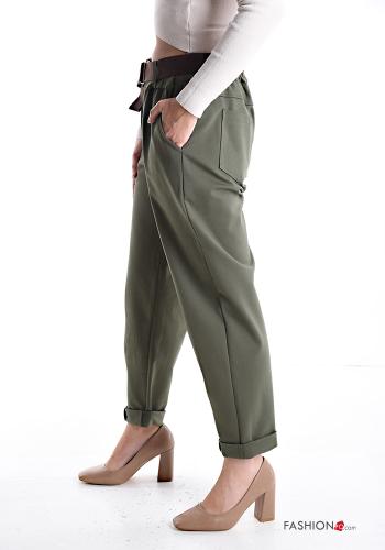 Cotton Trousers with belt with elastic with pockets - ph 3
