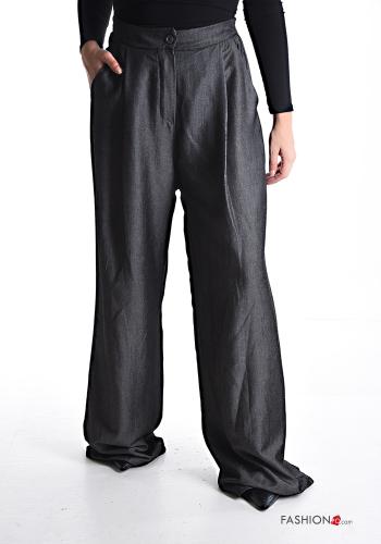 wide leg lange Hose mit Knöpfen mit Reißverschluss mit Taschen - ph 1