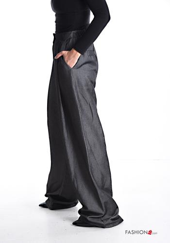 wide leg lange Hose mit Knöpfen mit Reißverschluss mit Taschen - ph 3