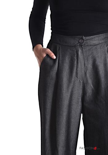 wide leg lange Hose mit Knöpfen mit Reißverschluss mit Taschen - ph 4
