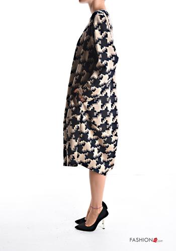 Abito in Cotone girocollo oversize maniche lunghe Fantasia pied de poule con tasche - ph 3