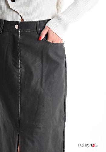 Gonna ecopelle con spacco con zip con bottoni con tasche - ph 4