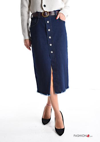 Jupe en Coton en denim Longuette à boutons avec ceinture avec fonte avec poches - ph 1