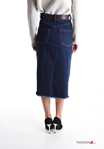 Jupe en Coton en denim Longuette à boutons avec ceinture avec fonte avec poches - ph 2