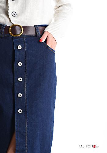 Jupe en Coton en denim Longuette à boutons avec ceinture avec fonte avec poches - ph 4