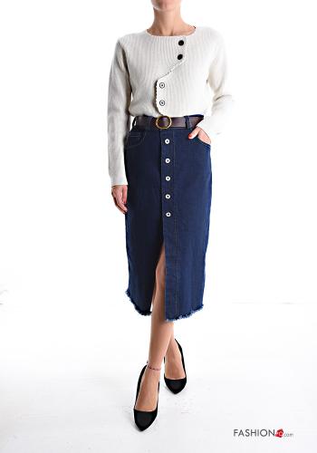 Jupe en Coton en denim Longuette à boutons avec ceinture avec fonte avec poches - ph 5