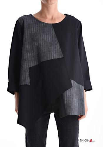 Blouse asymétrique col rond manches longues Imprimé à rayures - ph 1