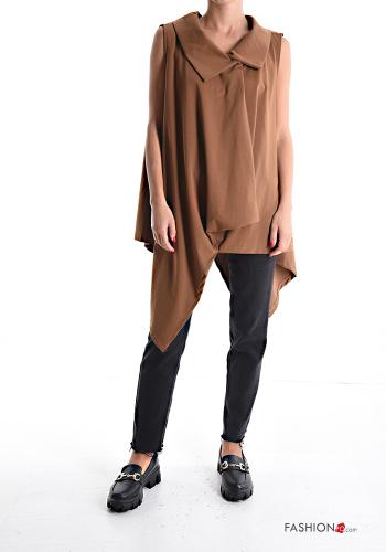 with collar asymmetrical sleeveless oversized Cotton Blouse