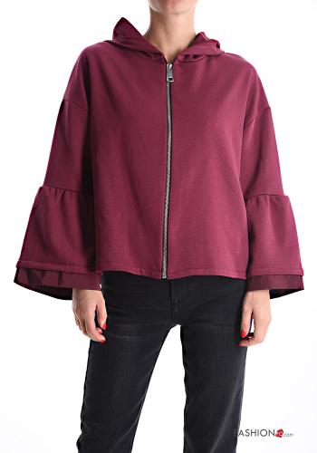 Felpa in Cotone maniche volant maniche lunghe con zip con cappuccio - ph 1
