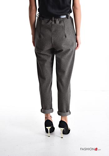 Bedrucktes Lurex Hose mit Gürtel mit gummizug mit Taschen - ph 2