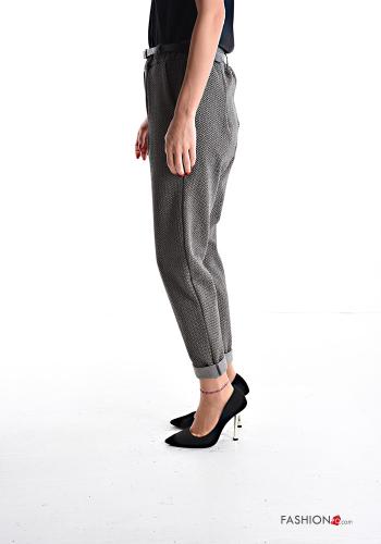 Bedrucktes Lurex Hose mit Gürtel mit gummizug mit Taschen - ph 3