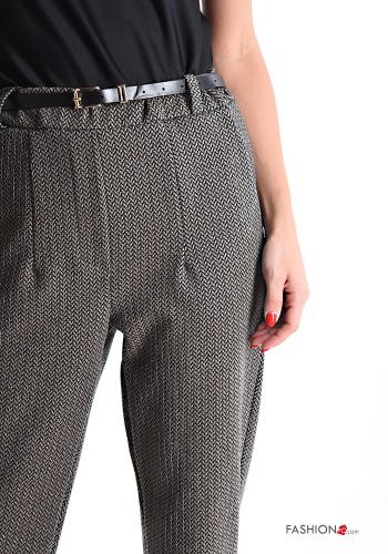 Bedrucktes Lurex Hose mit Gürtel mit gummizug mit Taschen - ph 4