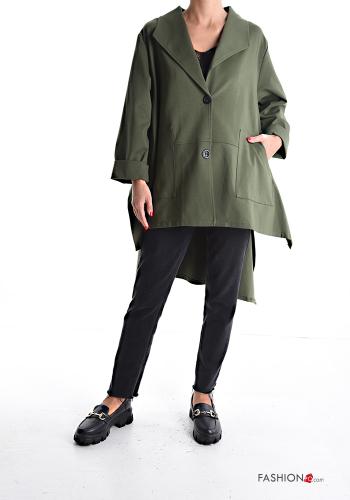 lange ärmel asymmetrisch Jacke aus Baumwolle mit Knöpfen ohne Futter mit Taschen - ph 1