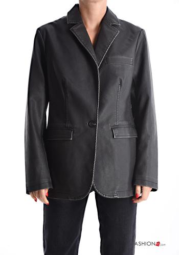 Kunstleder lange ärmel Jacke mit Knöpfen mit Futter mit Taschen