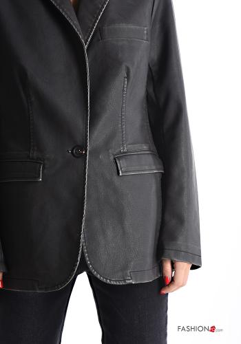faux leather long sleeve Jacket with buttons with lining with pockets - ph 4