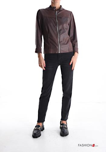 faux leather long sleeve Suede Jacket with zip without lining - ph 5