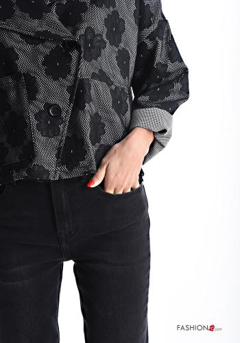 Floral long sleeve with collar mini Jacket with buttons without lining with pockets - ph 4