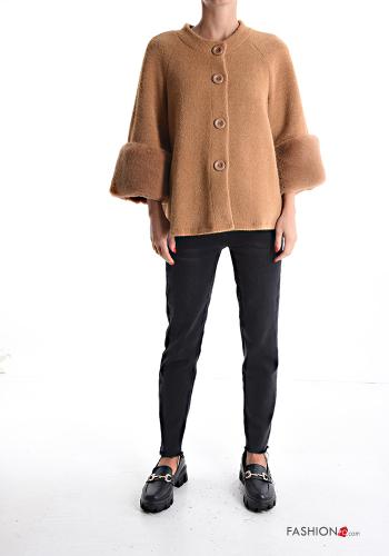Manteau fourrure synthétique manches longues à boutons sans doublure - ph 5